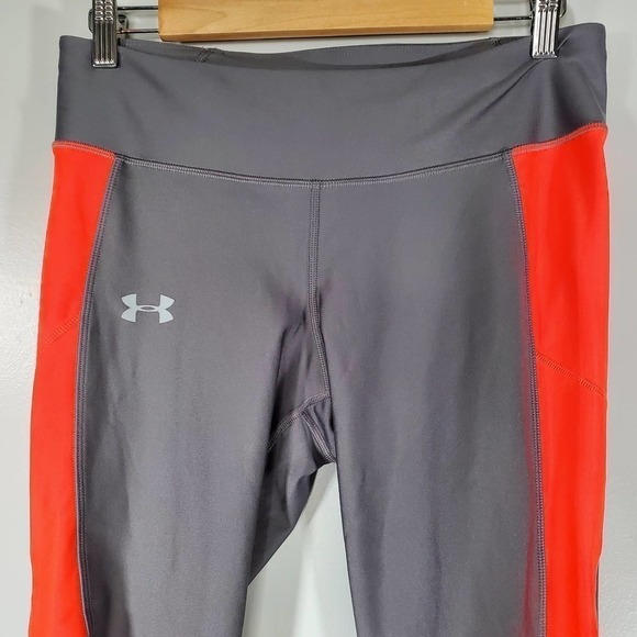 Under Armour Cropped Compression Athletic Leggings Pants Gray Orange Size Large - Picture 2 of 10